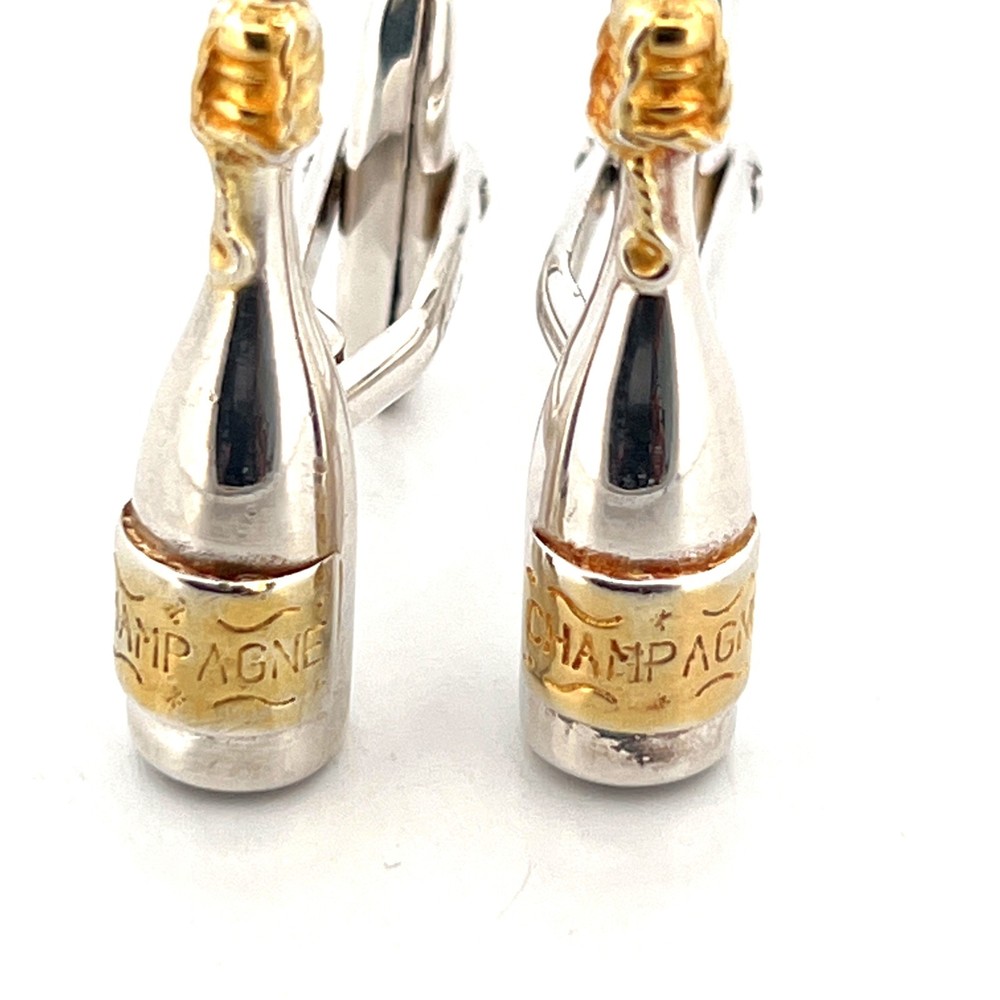 Champagne Bottle Cufflinks 925 Hallmarked Sterling Silver