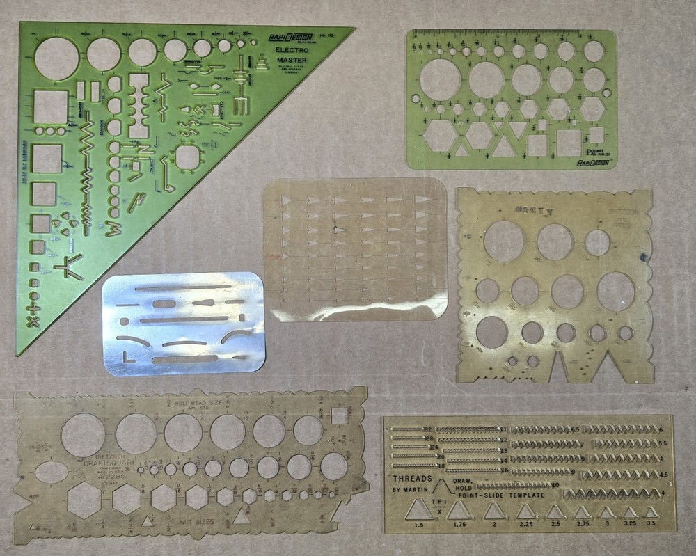 Vtg Lot 35 Engineering Drafting Drawing Design Templates Berol Rapidesign & More