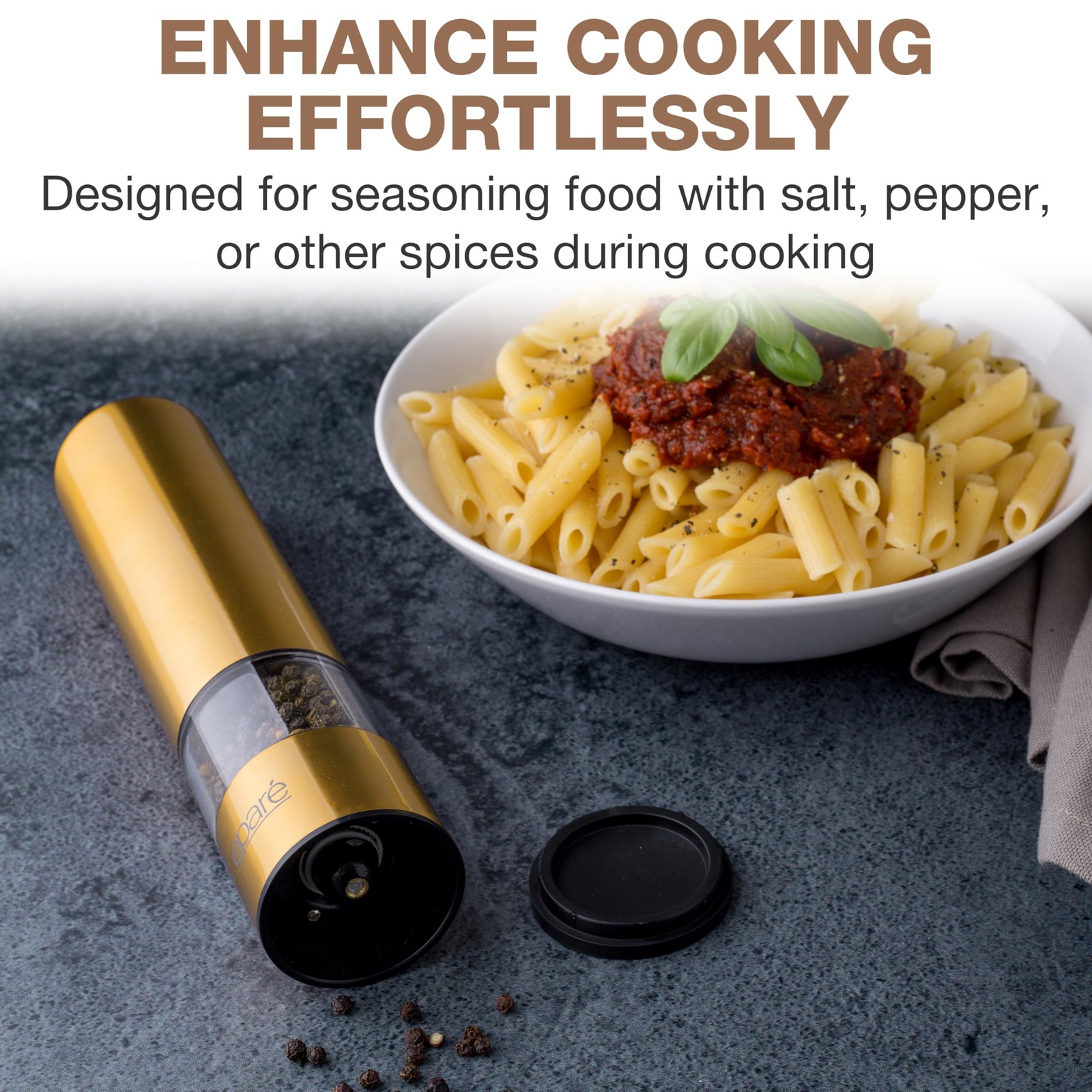 Brass Salt and Pepper Mill - Battery Operated Gold Pepper Grinder with Cerami...