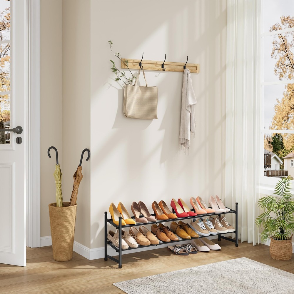 Expandable Shoe Rack for Closet 2 Tier, 28“-41“ Adjustable & Stackable Shoe S...