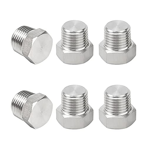 1/8" NPT Male Outer Hex Head Thread Plug Pipe Fitting, 304 1/8"(6pcs)