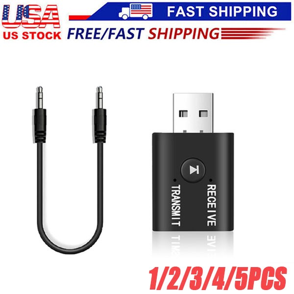 Wireless USB Bluetooth 5.0 Audio Transmitter Receiver Adapter 3.5mm For TV Car