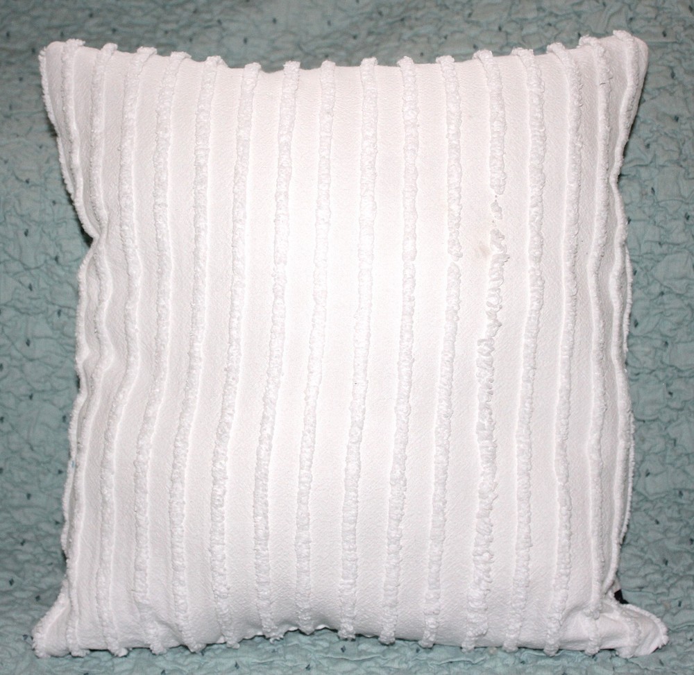 Blue, White Geometric Pattern Cutter Quilt Throw Pillow Handmade: Chenille Back