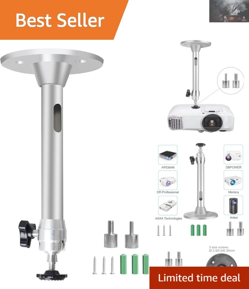 Universal Ceiling Wall Projector Mount - Silver Stand for 175mm Mini Projectors