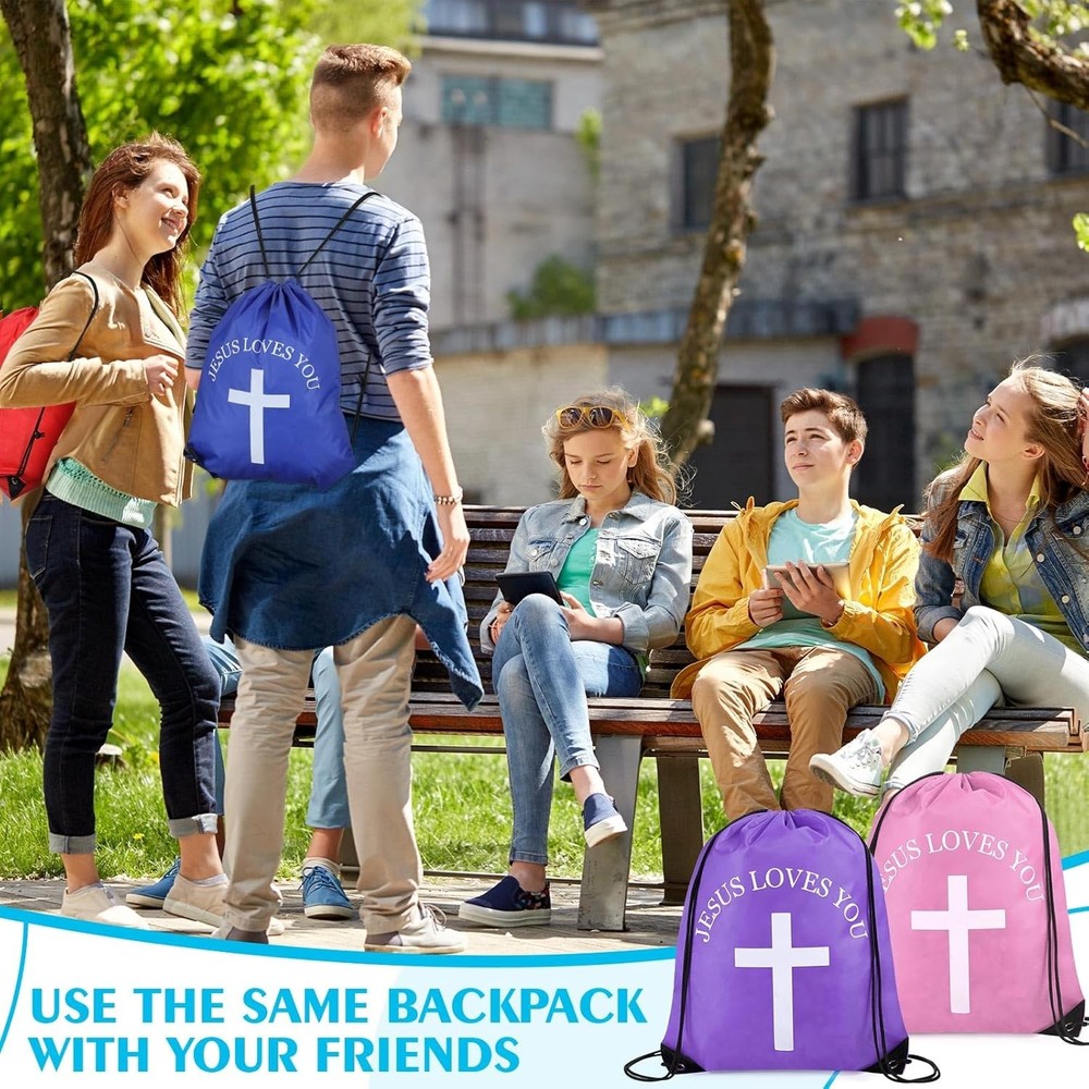 Jesus Loves You Drawstring Backpack Bulk Easter Church Gifts Multicolor