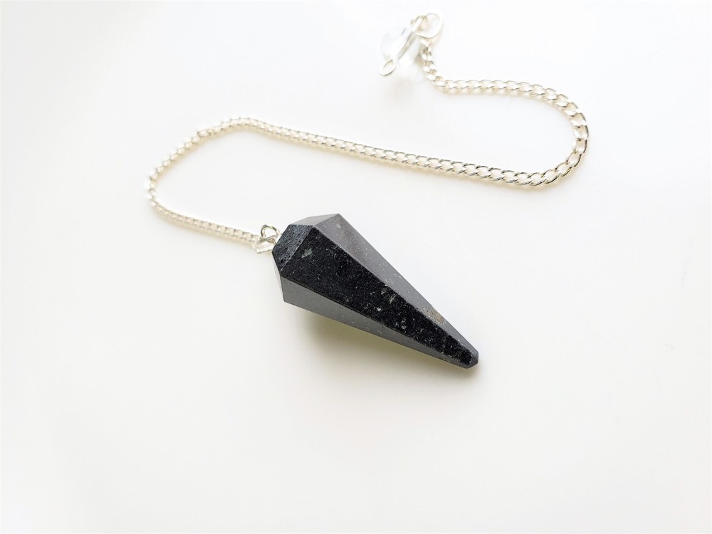 Natural Black Agate Pendulum, Gemstone Pendulum 6 Sided with Bead / Divination