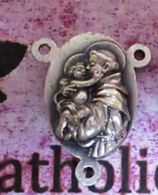 Saint Francis + St. Anthony Oxidized Silver Tone Rosary Centerpiece
