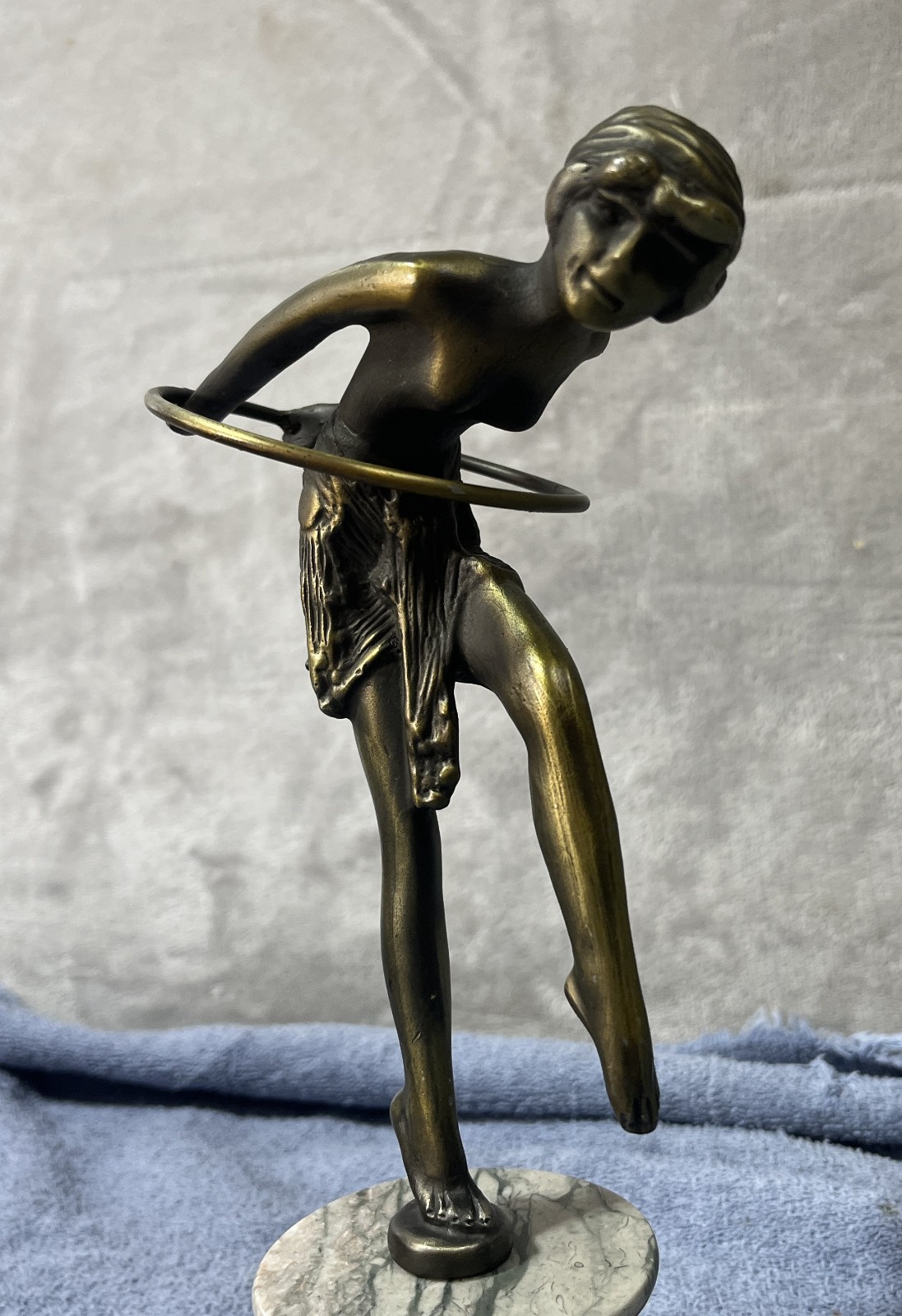 Art Deco Bronze Sculpture Statue Figurine - Hoop Girl Dancer - Marble Base