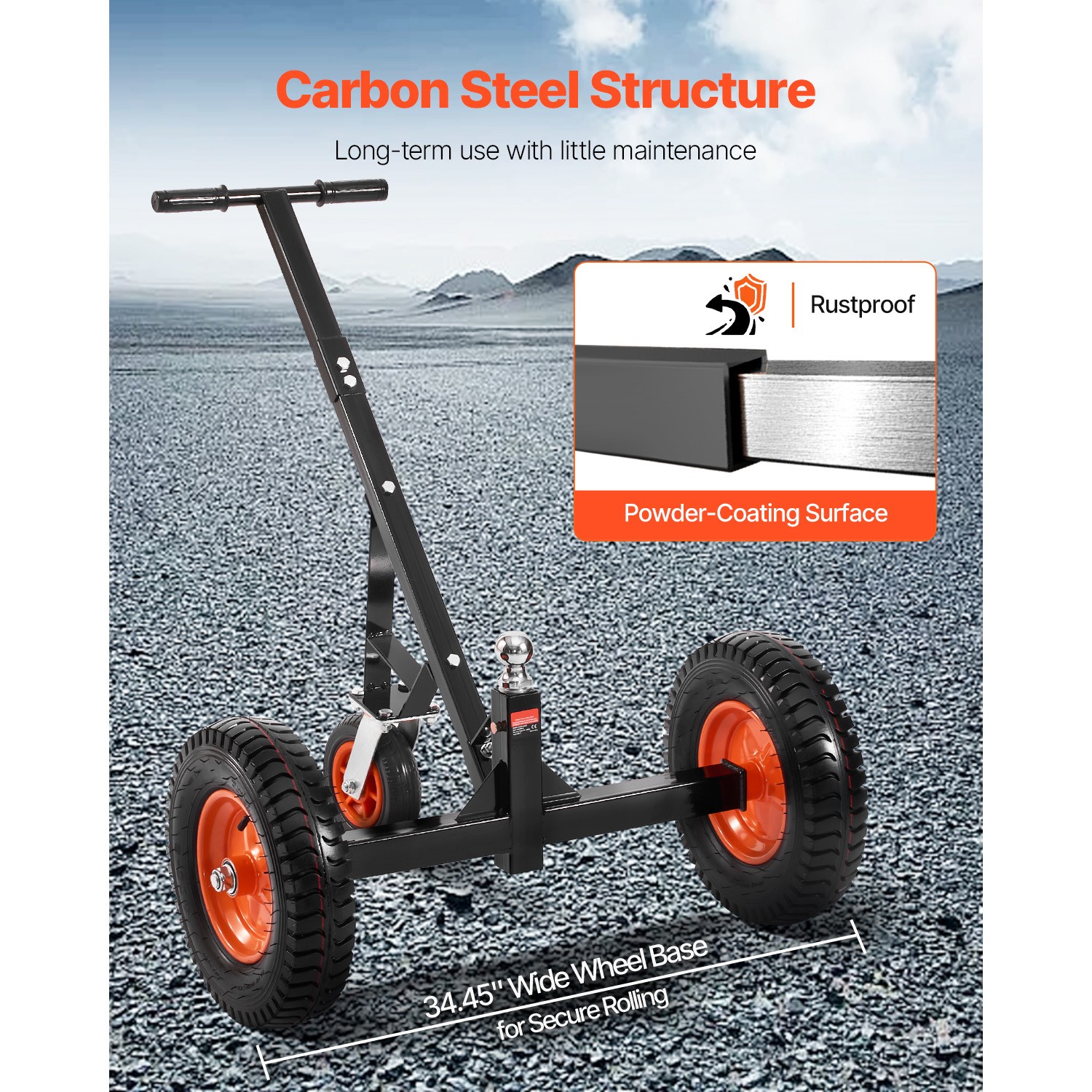 1200lbs Trailer Dolly with 2 in Ball & 15.2 in Tires Portable Tow Dolly