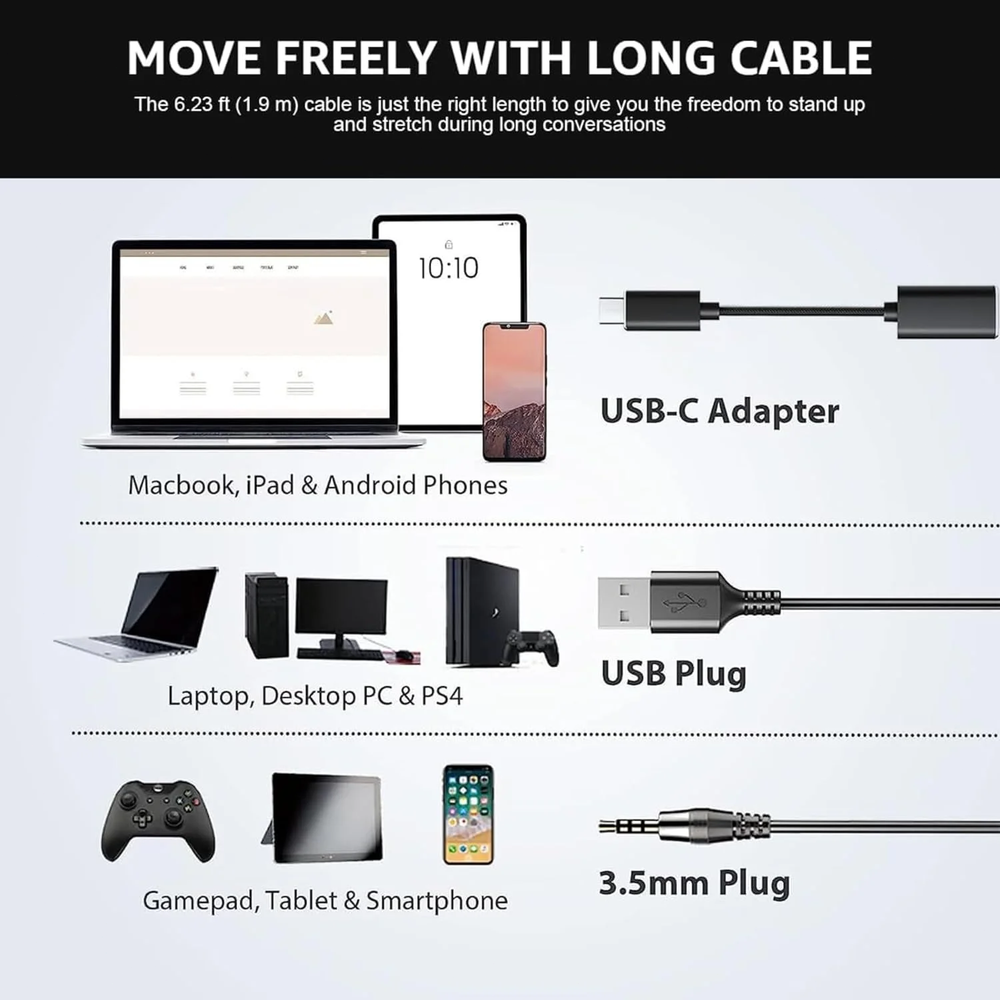 Wantek USB Headset with Microphone for PC Computer Headset, Single Ear Headset