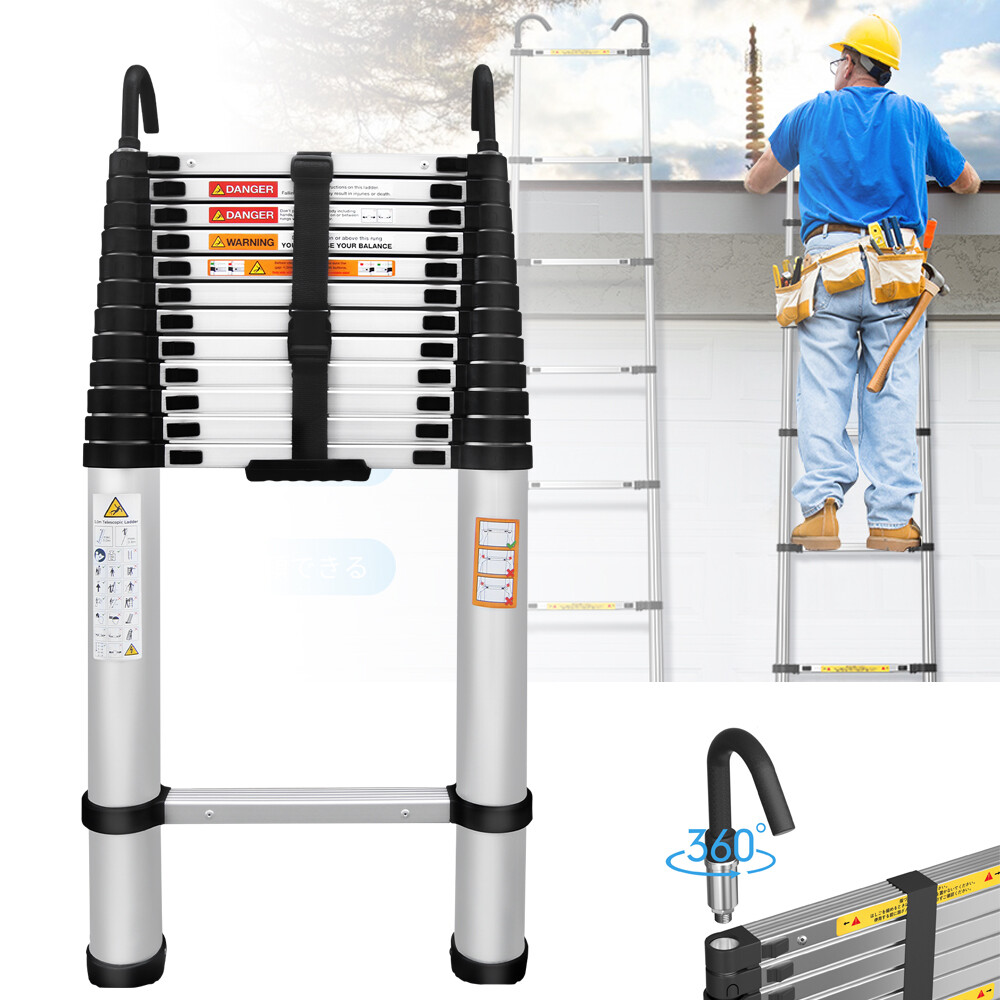 5m Telescopic Ladder Extendable Step Ladder Folding Multi Purpose Ladder + Hook