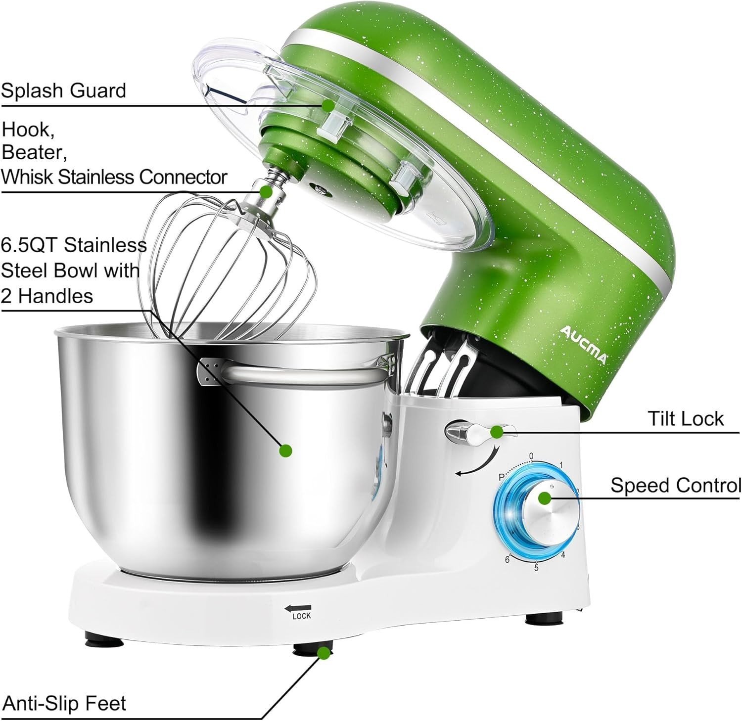 Aucma Stand Mixer 6.5QT 6-Speed Kitchen Electric Food Mixer Bowl NEW