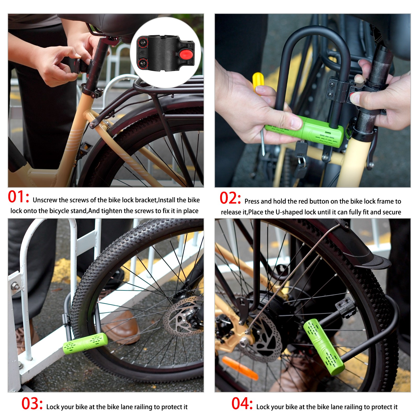 Heavy Duty Bicycle U-lock Steel Bike Lock Anti Theft w/ 2 keys Black Lock