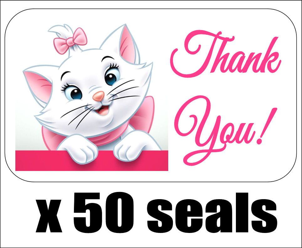 50 Marie (Aristocats) Thank You Envelope Seals / Labels / Stickers, 1" x 1.5"
