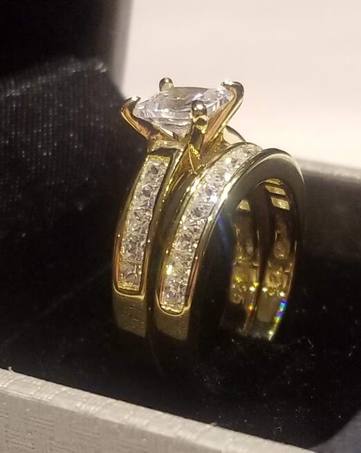 CLEARANCE Princess simulated Diamond Engagement Set Gold Plated Sterling Silver