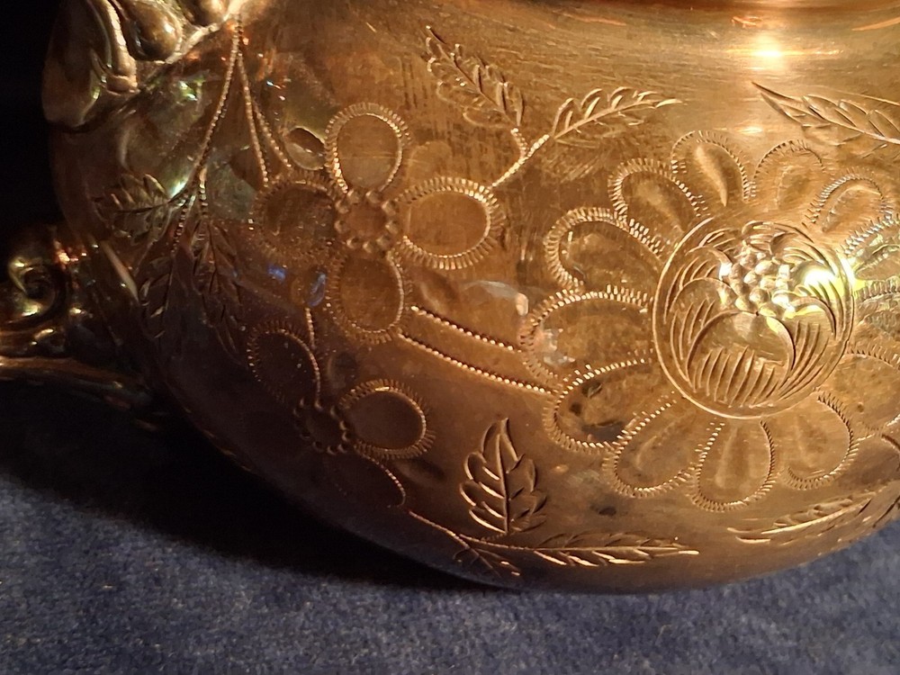 Victorian ROGERS BROS Floral Triple Silver Plate Tea Pot Pattern #1985/5