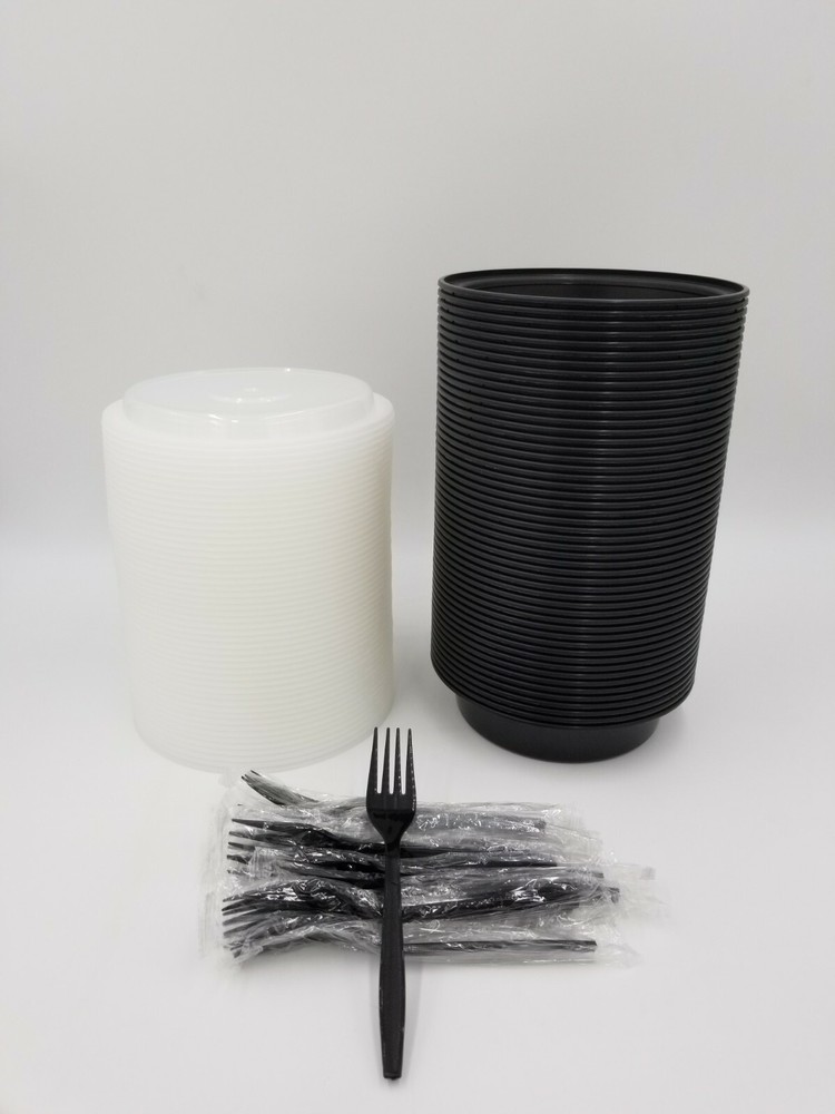 24 oz 7" Round Microwavable Container Combo + Individually Wrapped Cutlery Set