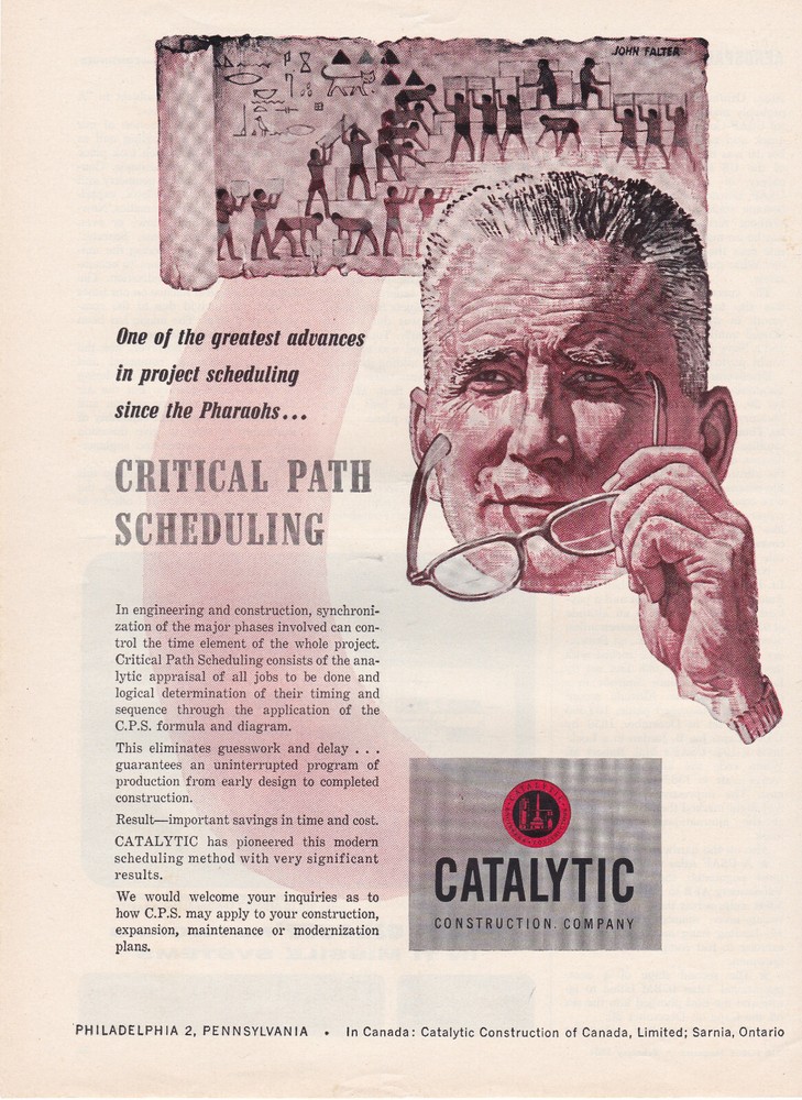 1961 Catalytic Construction Critical Path Method Print Ad Pharaohs Scroll