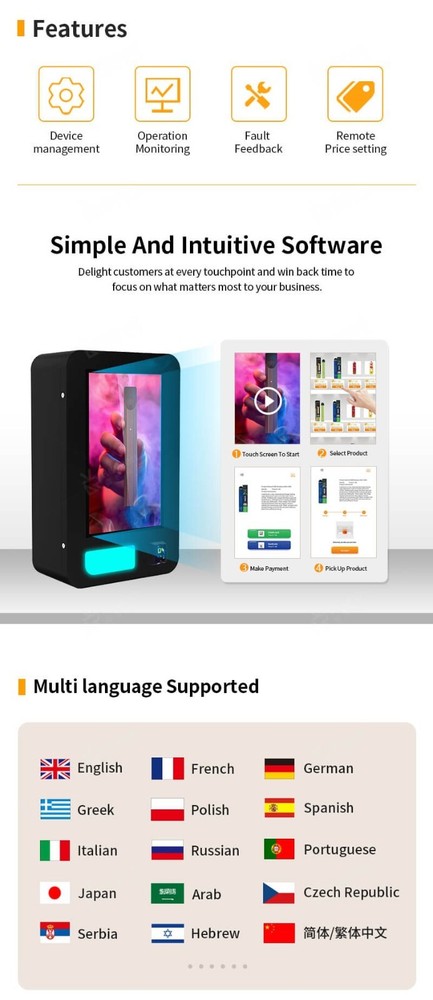 High capacity wall mounted vending machine with 32" touch screen