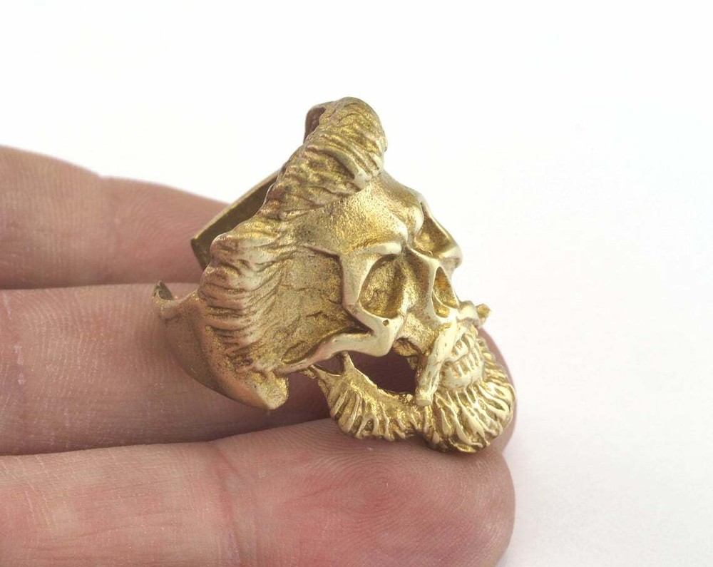 Pirate Skull Adjustable Ring Raw Brass (19mm 9US inner size) 2925