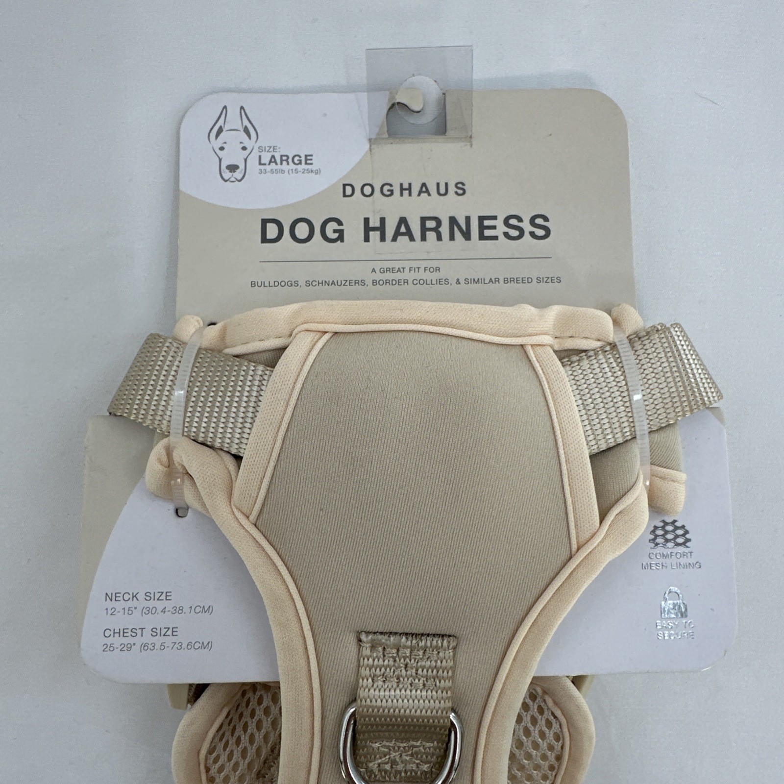 Doghaus Dog Harness LARGE (33-55lb) Cream Ivory Neoprene Mesh Adjustable Durable