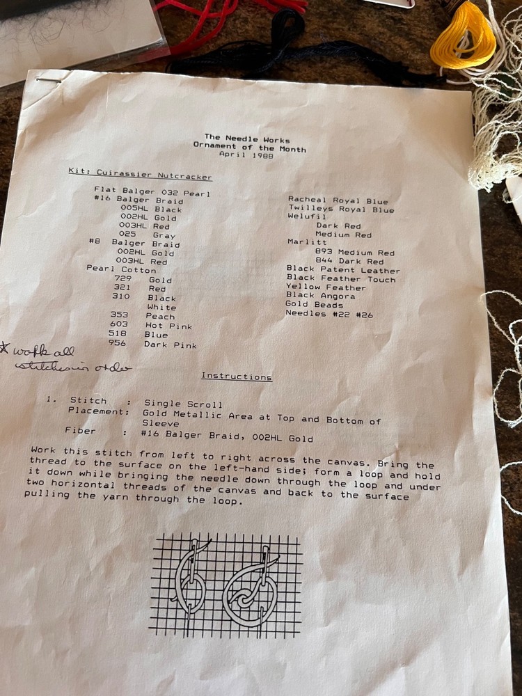 CUIRASSIER NUTCRACKER NEEDLEPOINT 10% Complete Instructions Side Notes Floss