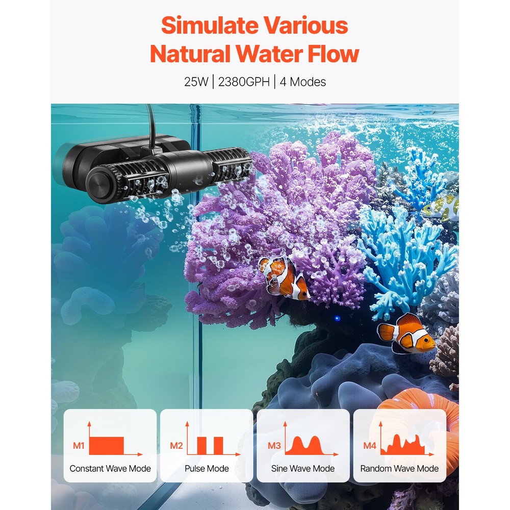 Aquarium Wave Maker Adjustable Cross Flow Pump with Controller 25W 1428 GPH