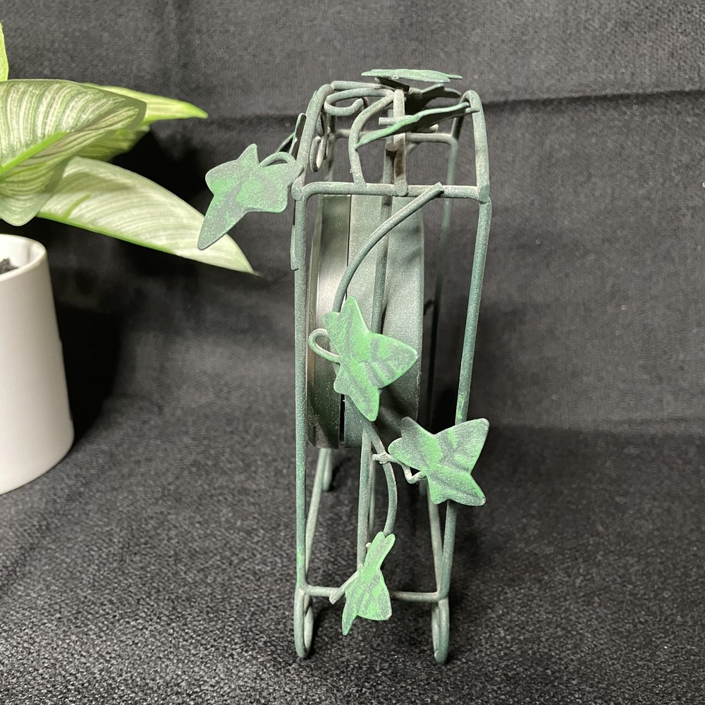 Vintage Quartz Green Leaf Decorative Small Clock WORKING