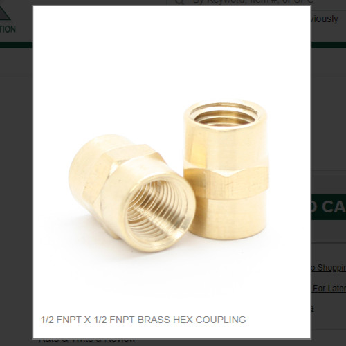 1/2 FNPT X 1/2 FNPT BRASS HEX COUPLING # 103-8