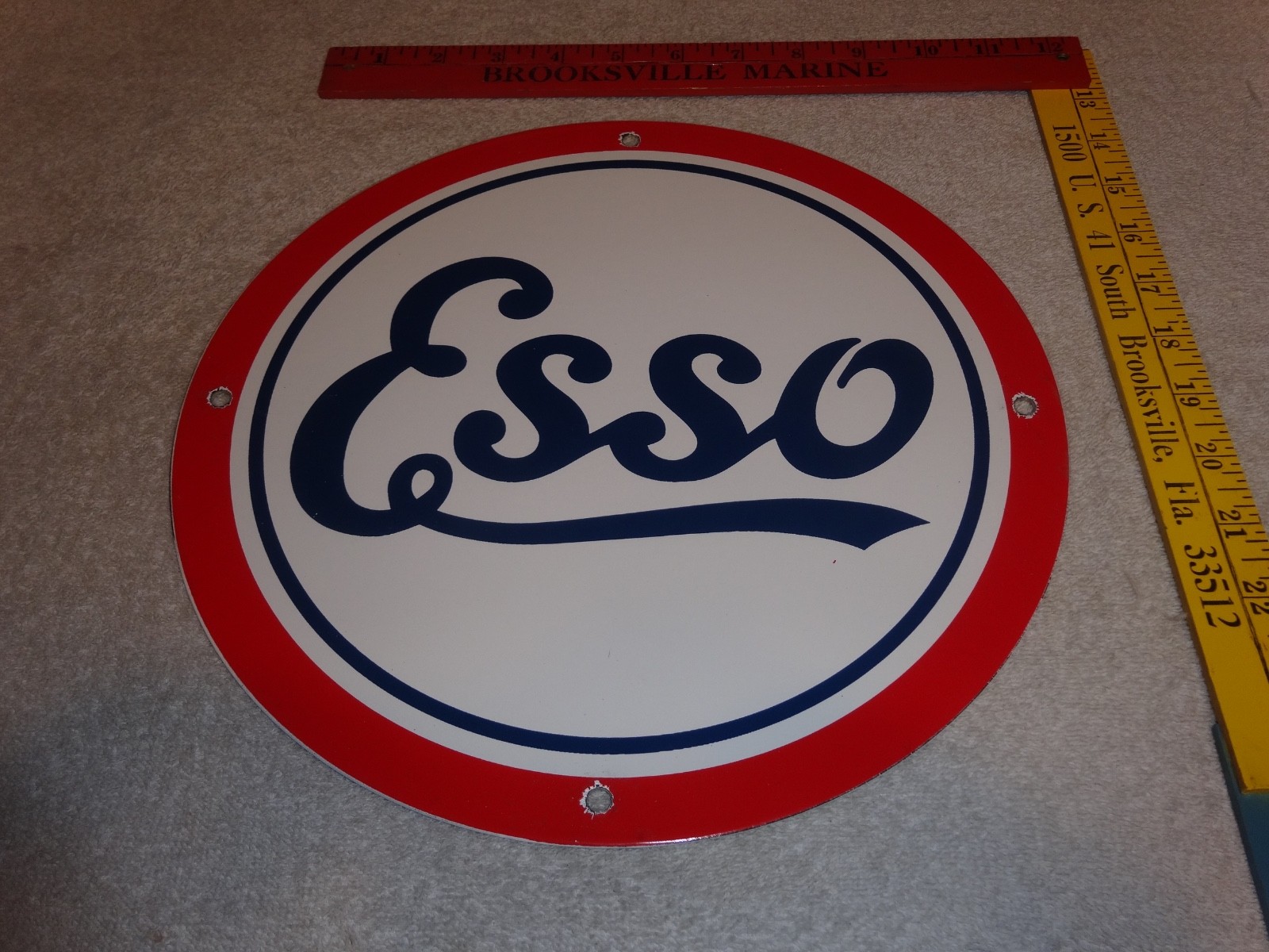 VINTAGE ESSO GASOLINE CURSIVE PORCELAIN METAL SERVICE STATION GASOLINE OIL SIGN!