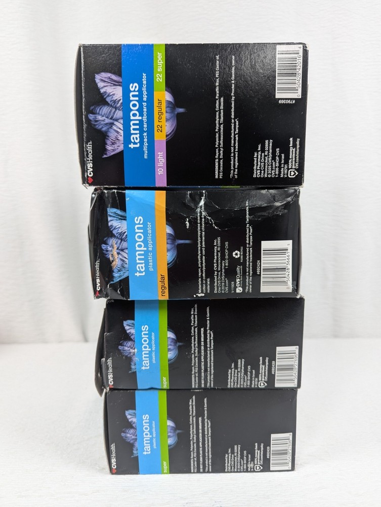 CVS Health - Plastic Tampons - Regular, Super, Light - 4 Boxes