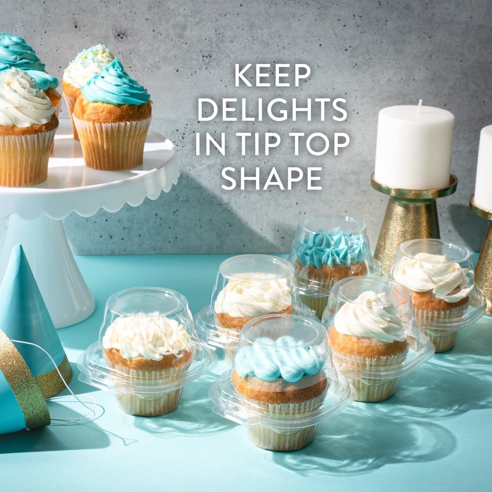 Individual Cupcake Containers (100 Pack) | Clear Plastic Disposable Cupcake Boxe