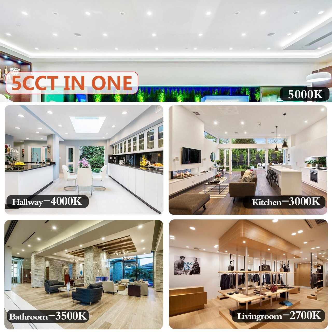 4 Inch 10W 5CCT Ultra-Thin LED Recessed Ceiling Light with Junction Box Dimmable