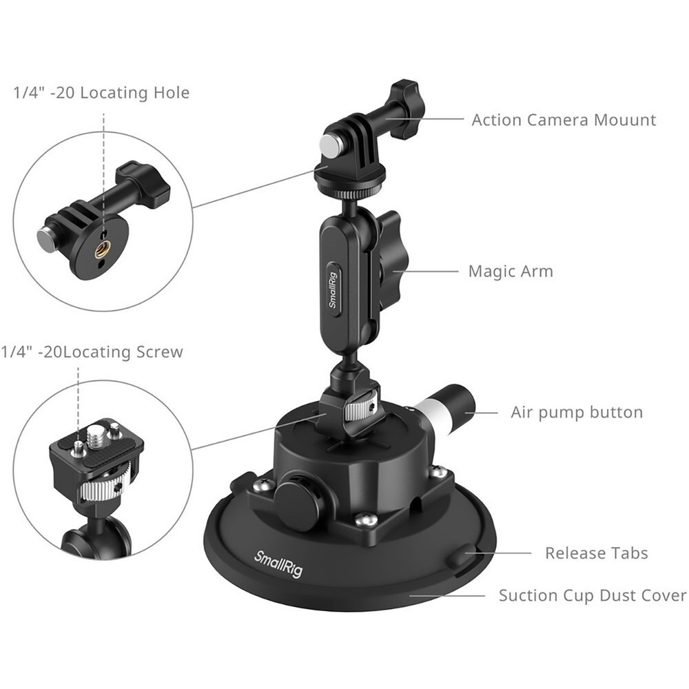 SmallRig 4.5" Suction Cup Mount for Action Cameras, Black