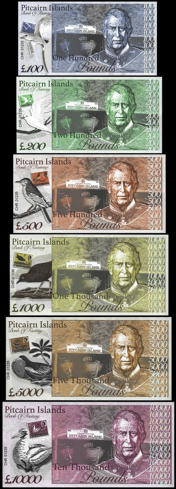 Pitcairn Islands 6 PCS UNC SET 100 200 500 1000 5000 10000 Pounds 2025 K. George