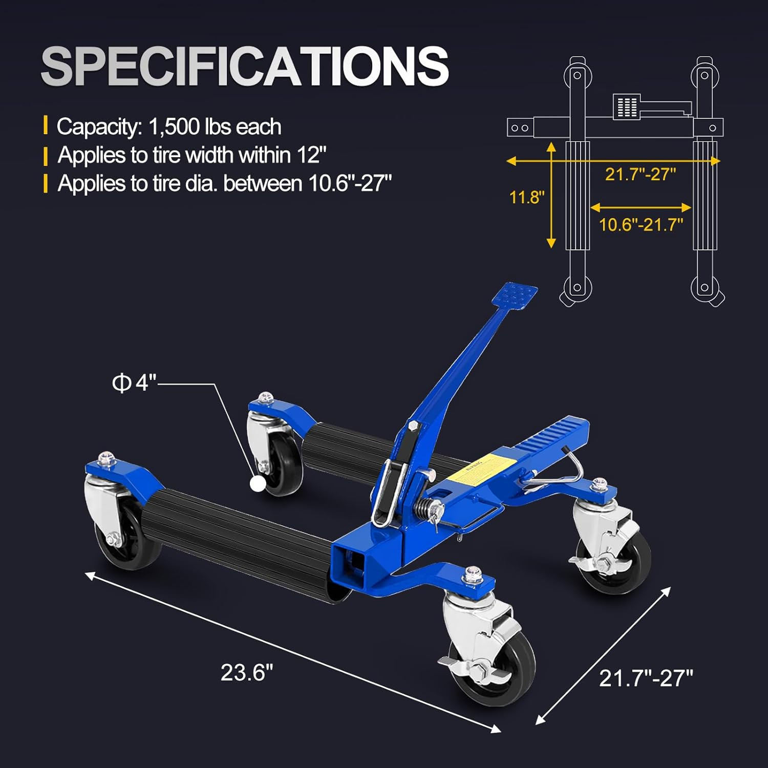Car Dolly Jack Set of 2 Mechanical 1500-lbs Wheel Dolly for Vehicle Position