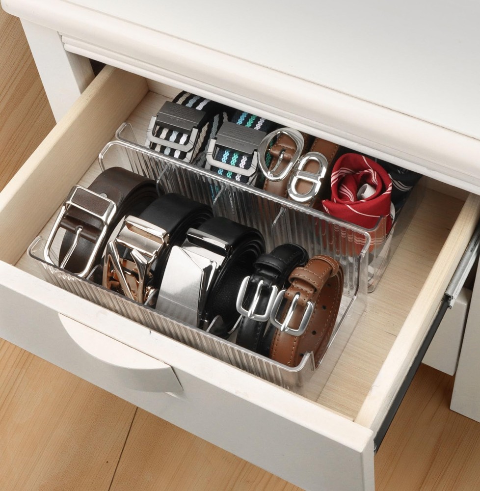 Acrylic Belt Organizer - 2 Pack with Adjustable 4 Compartments & Stackable De...