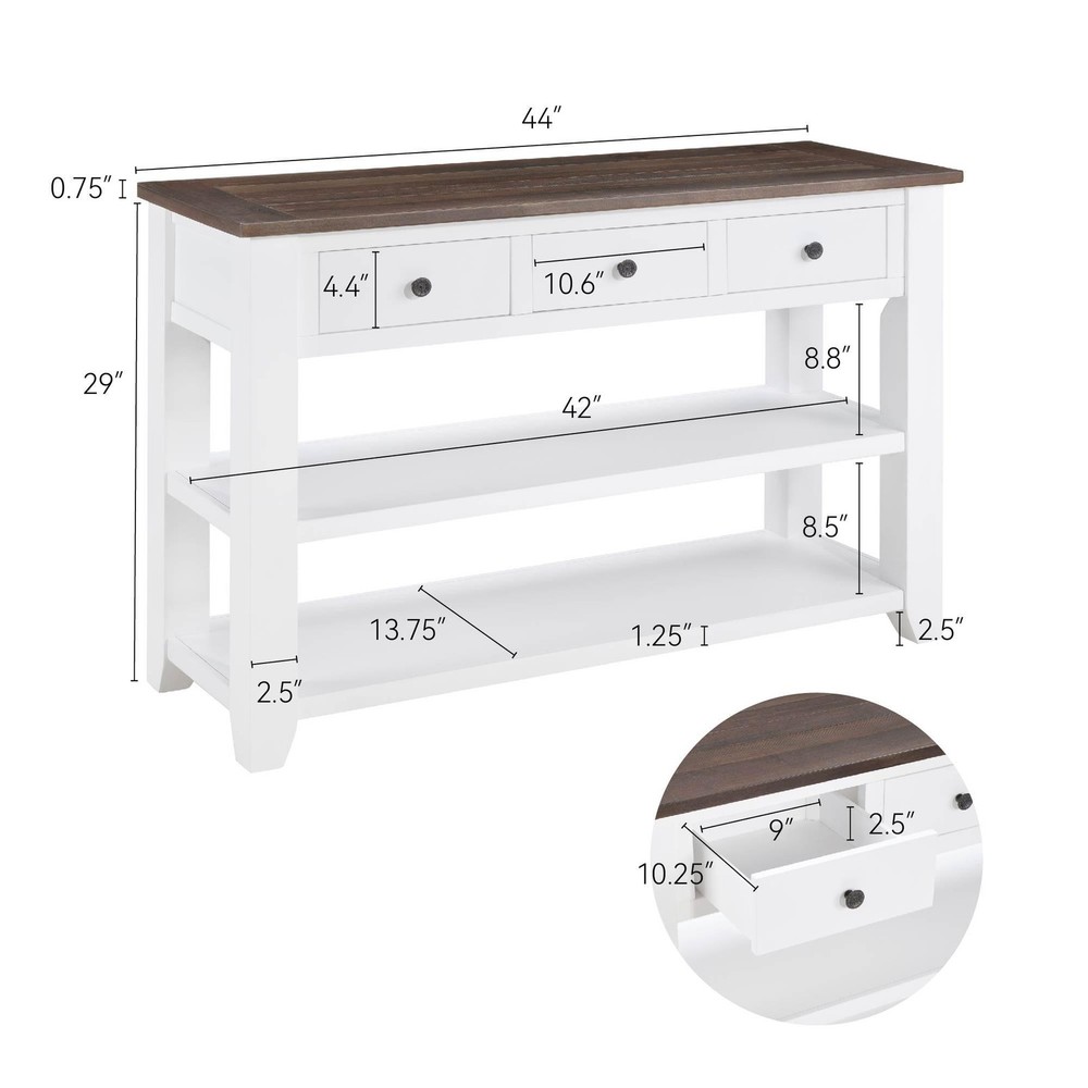 Vintage Style Console Table 2 Open Shelves | Solid Pine Wood Entryway Hall Table