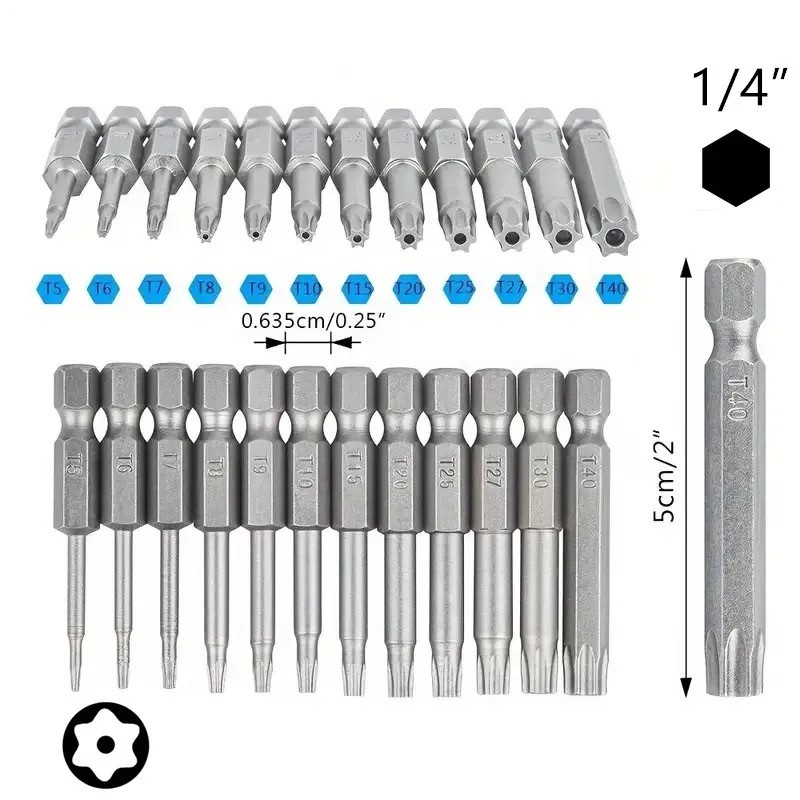 Security Torx Bit Set + Hex Key Allen Bit Set - For Power Drill & Impact Driver