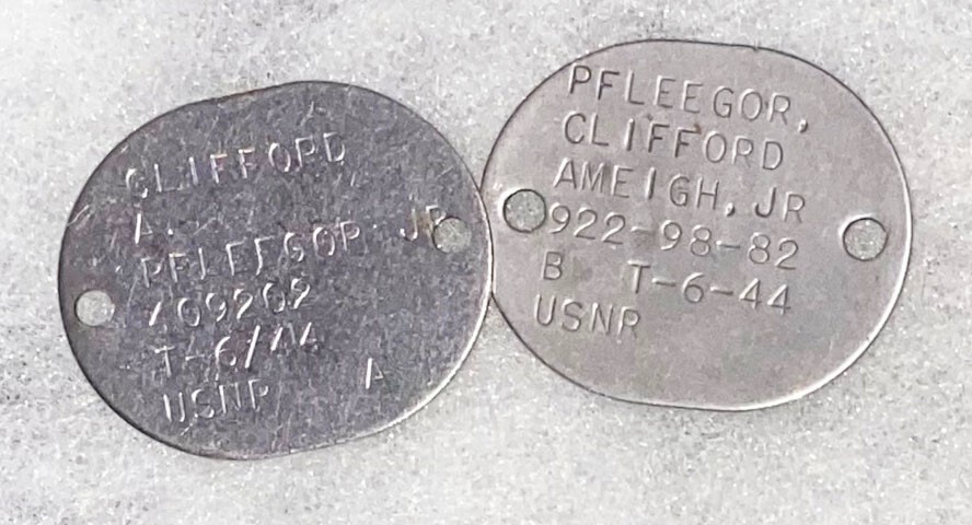 WWII USNR Clifford Pfleegor T-44 Dog Tag Set