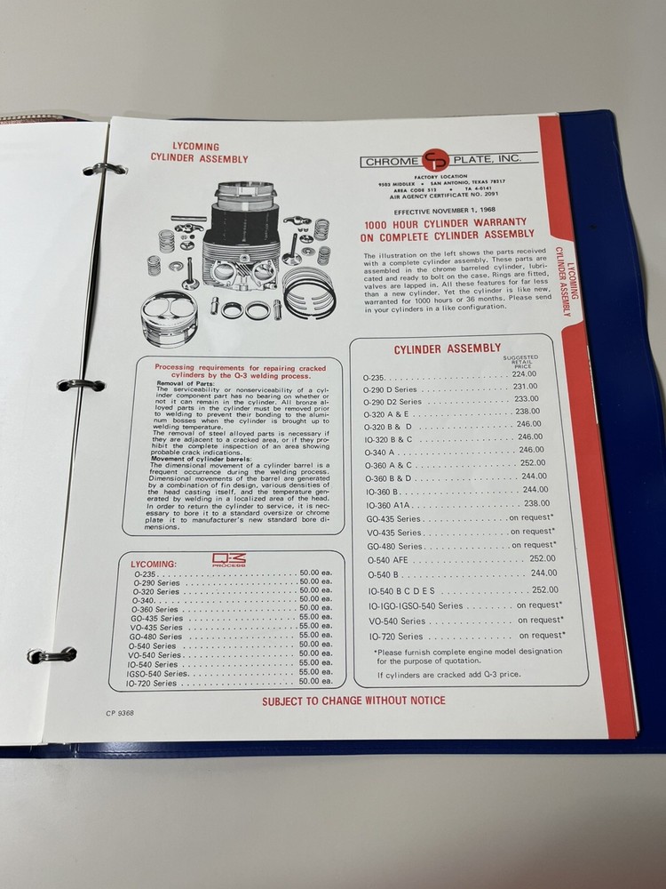 Vintage aircraft engine parts catalog