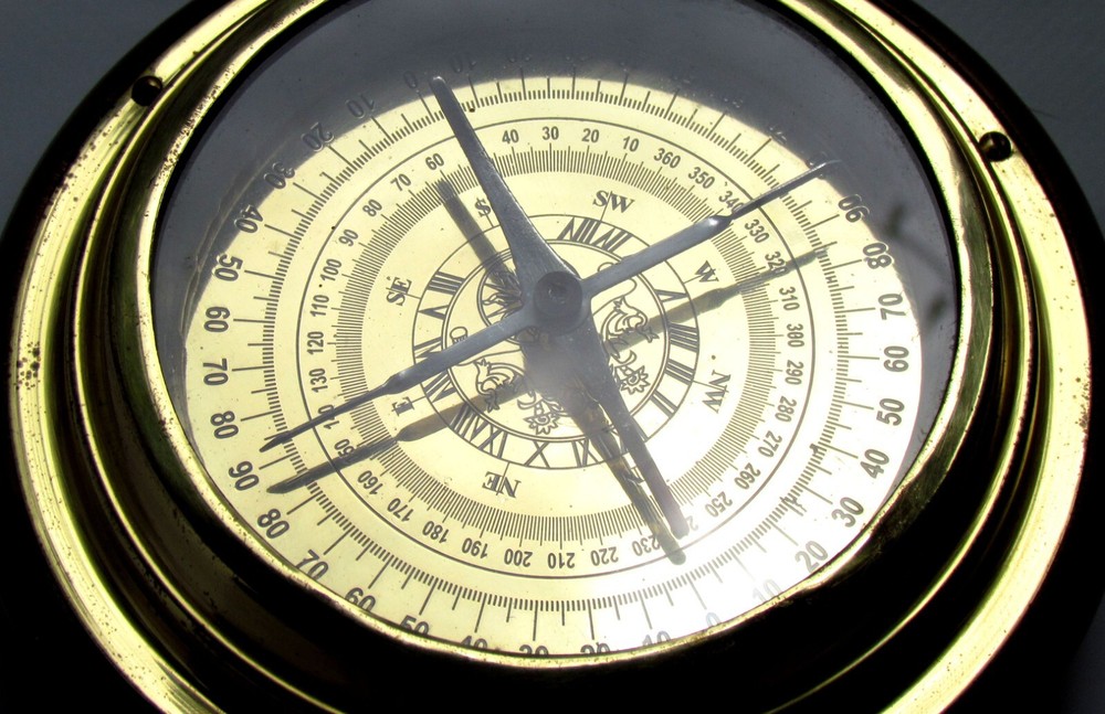 Vintage Brass/Wood Compass - Working