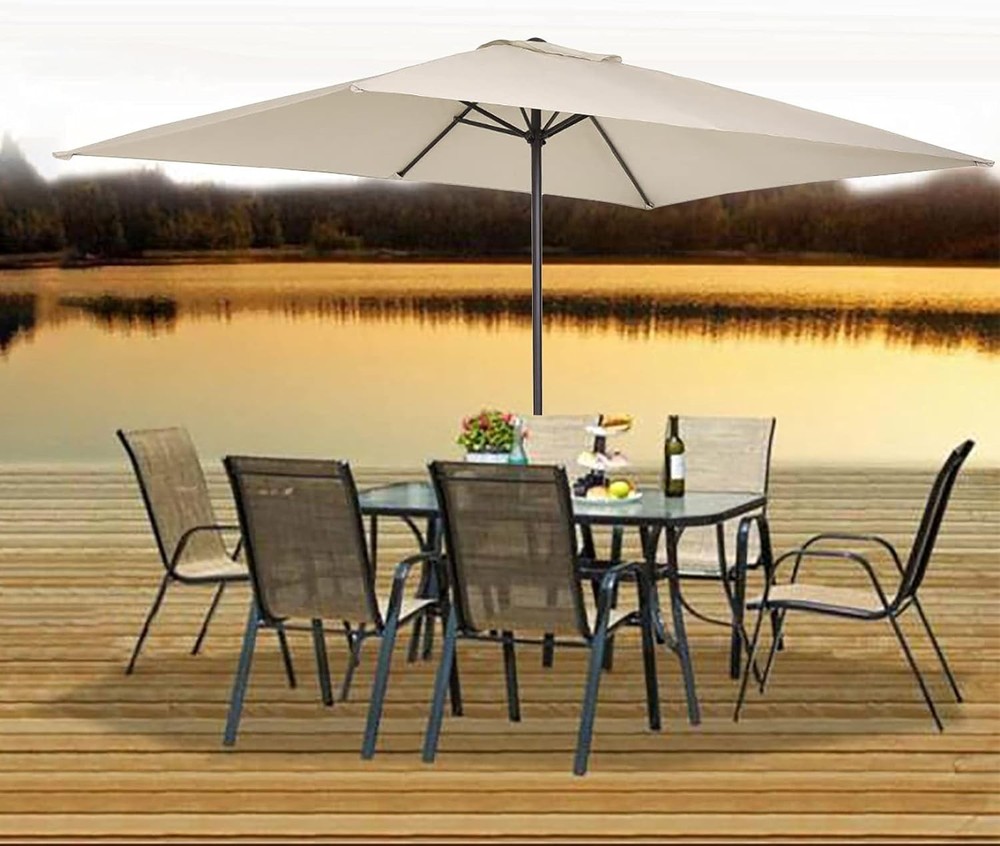 Elegant Grey Rectangular Umbrella Canopy Replacement 6 Ribs - Fade Resistant