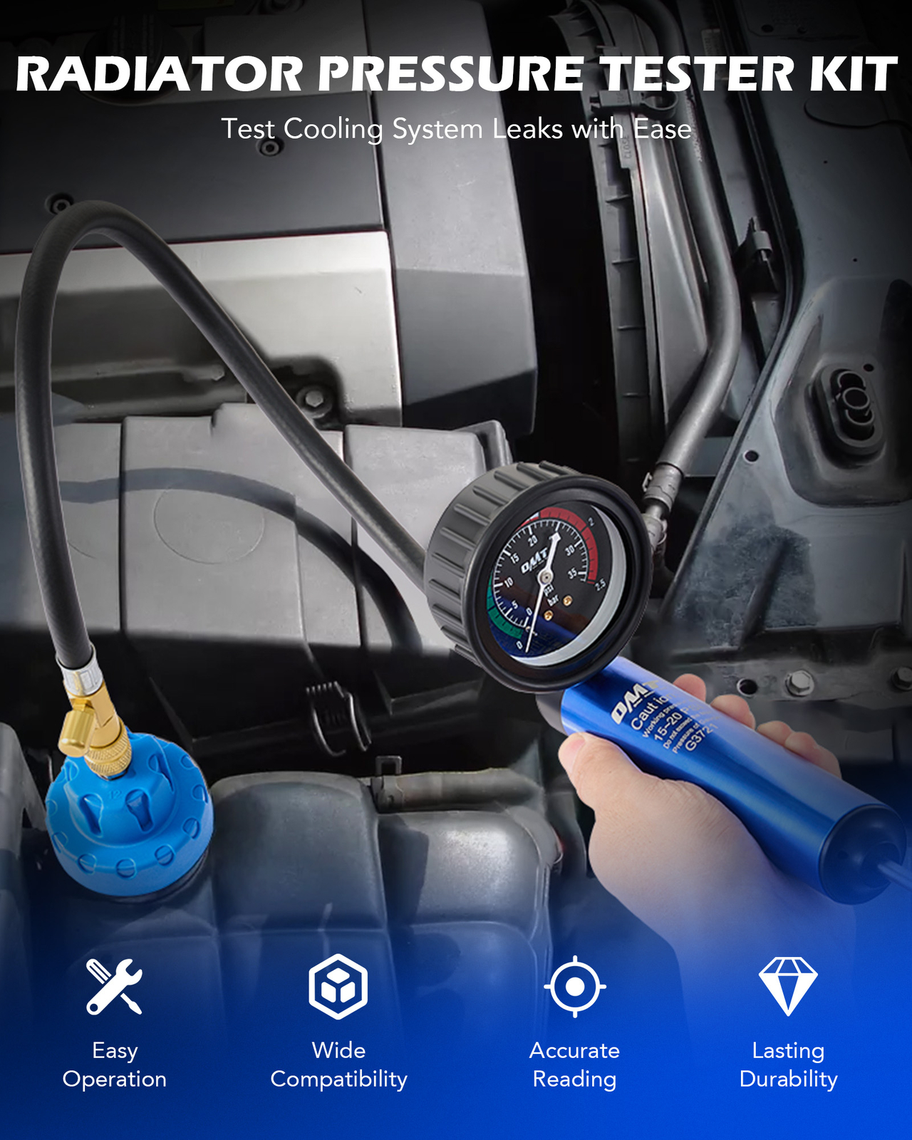 OMT 19pc. Coolant Pressure Tester Kit with 15 Radiator Adapters & Vacuum Pump