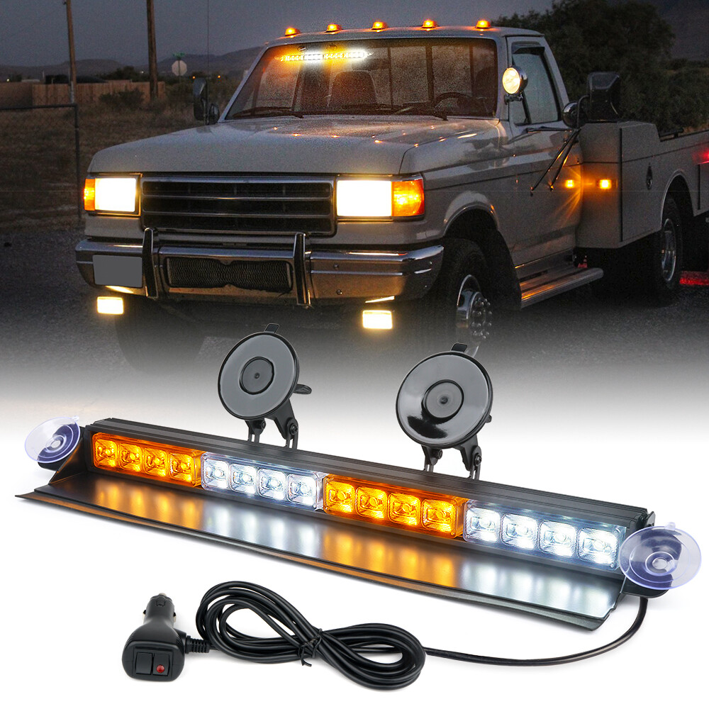 LED Windshield Strobe Lights 16inch Emergency Hazard flash Lamp White Amber