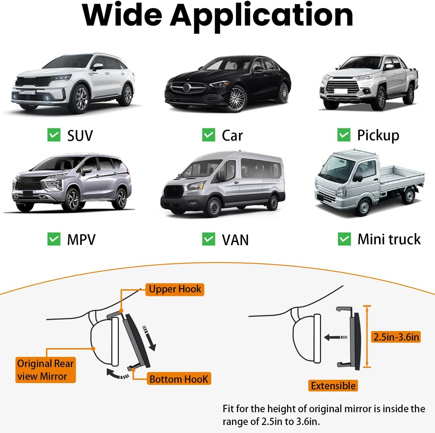 Rear View Mirror, Chrome Anti-glare Panoramic Rear Mirrors Universal 12 Inch Con