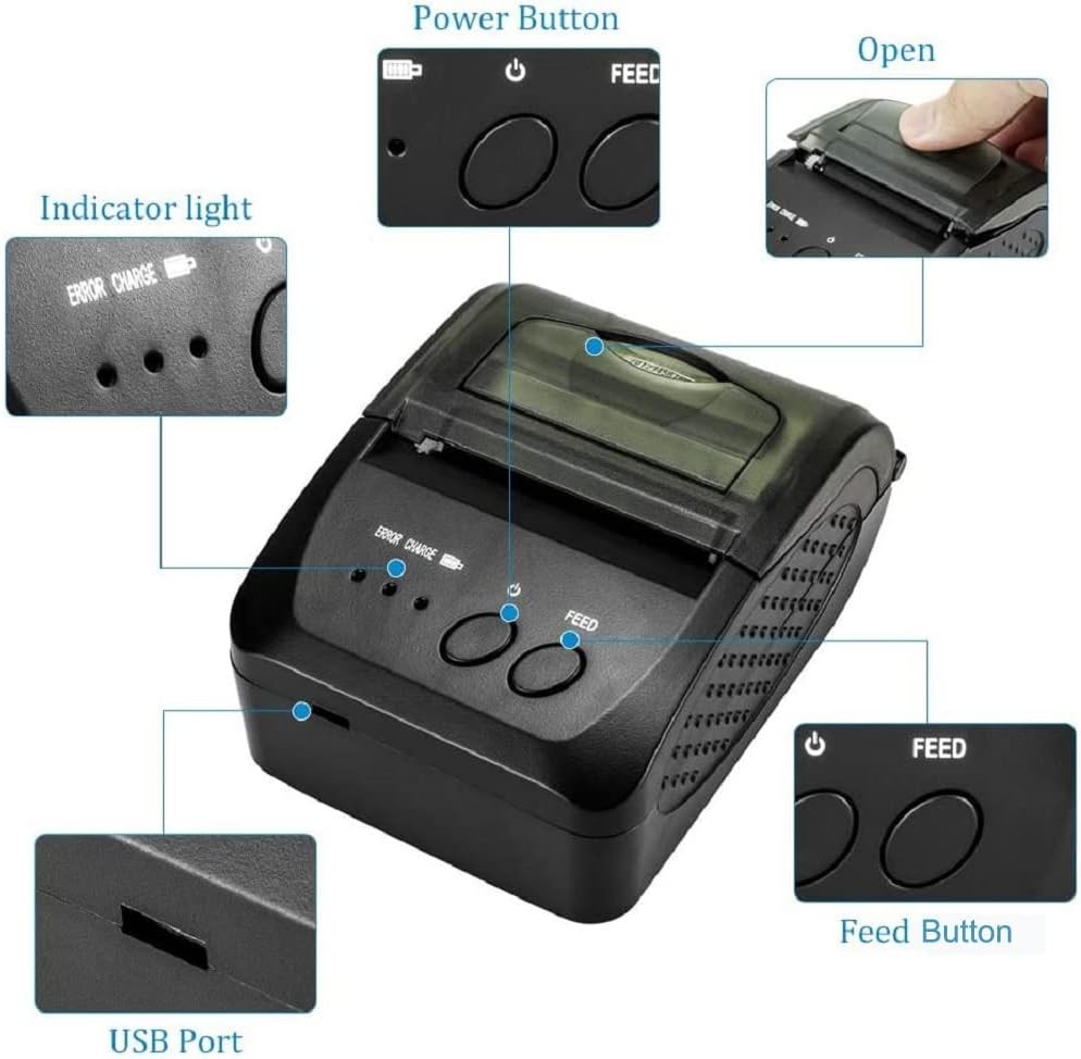 Bluetooth Receipt Printer, 58mm Mini Thermal POS Printer Portable Personal Bi...