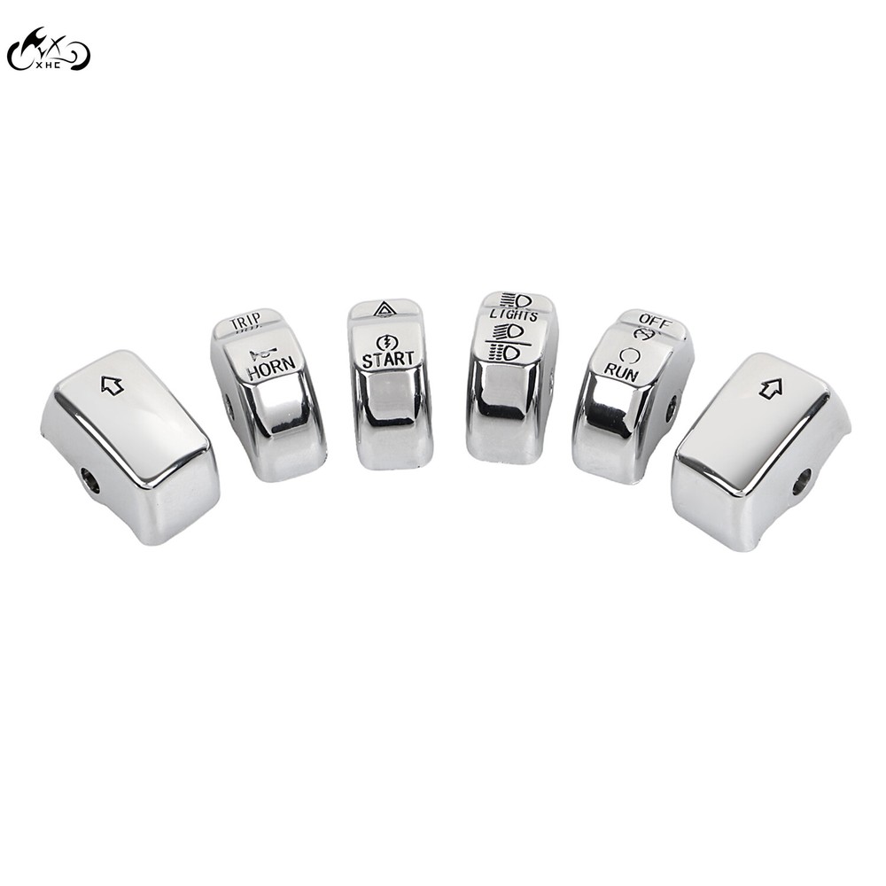 6Pcs Chrome Hand Control Switch Housing Button Cover Cap for Harley Softail Dyna
