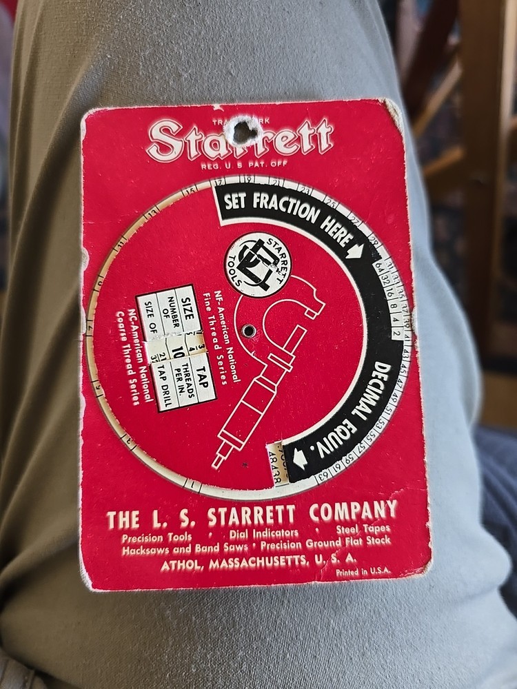 1949 STARRETT decimal Fraction Tap Threads Guide