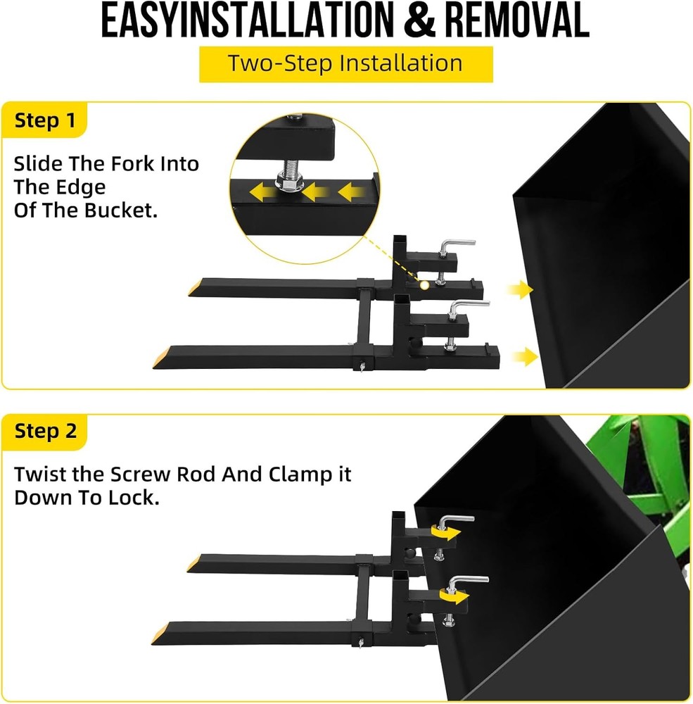43" 2500LBS Clamp On Pallet Forks with Adjustable Stabilizer for Tractor Loader